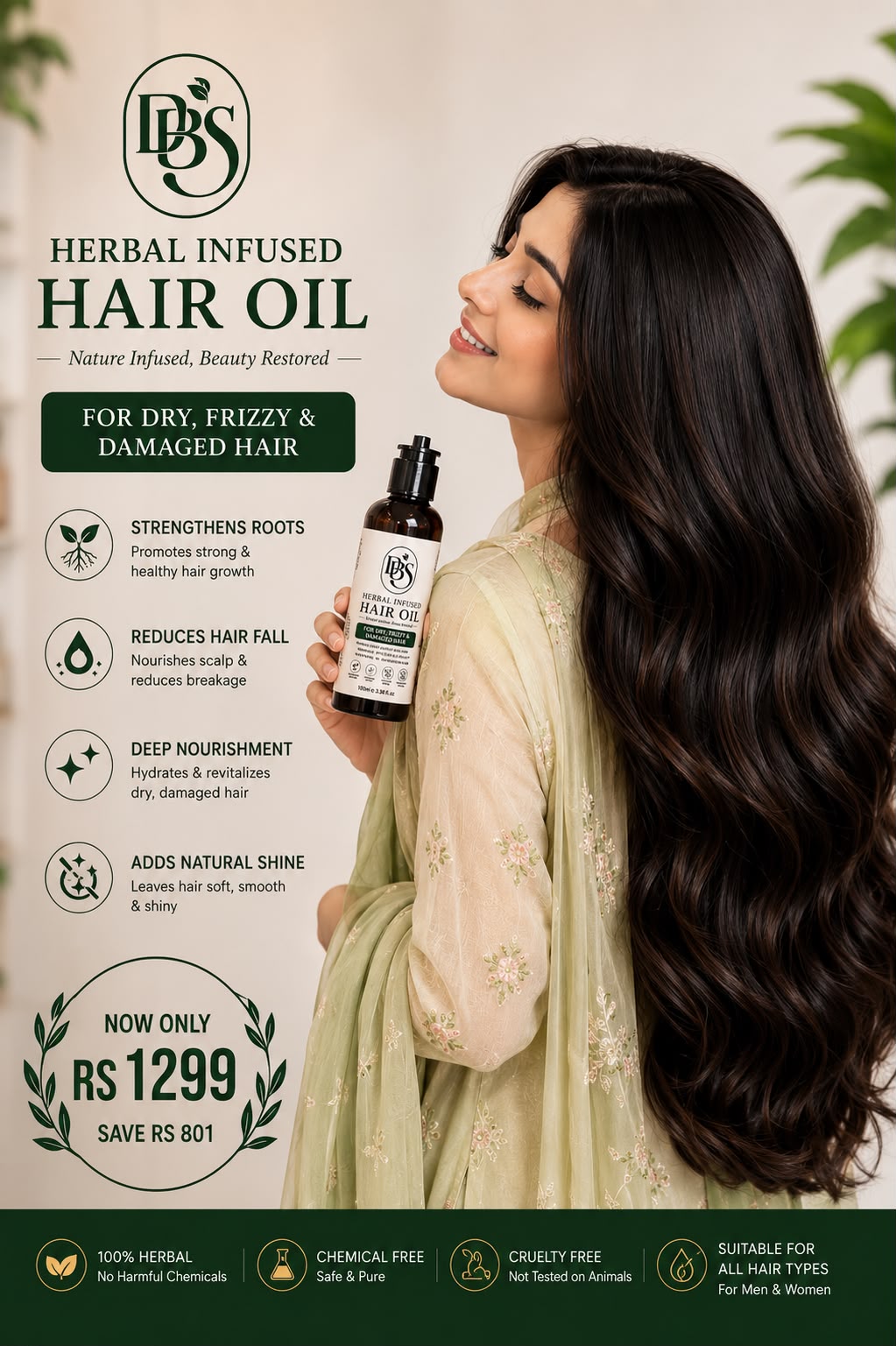 DBS Herbal Infused Hair Oil 120ML – Natural Hair Growth Oil for Hair Fall, Dry, Frizzy & Damaged Hair